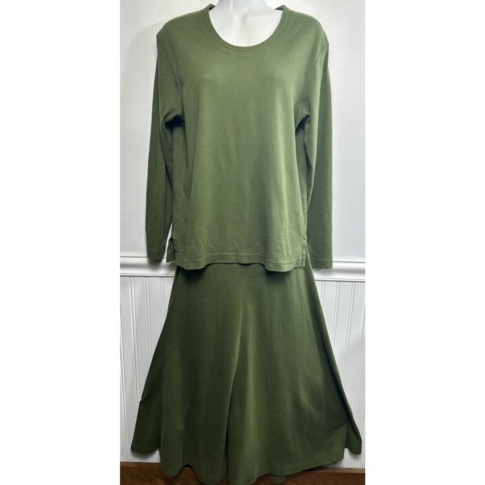 Peruvian Connection Olive Green Long Sleeve Top and Skirt Set